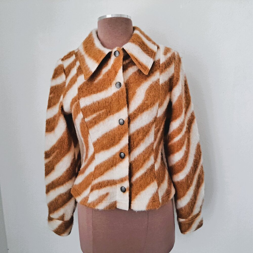 Gestuz Women's Animal Print Wool Jacket Brown/Cream Size 36/S Long Sleeve